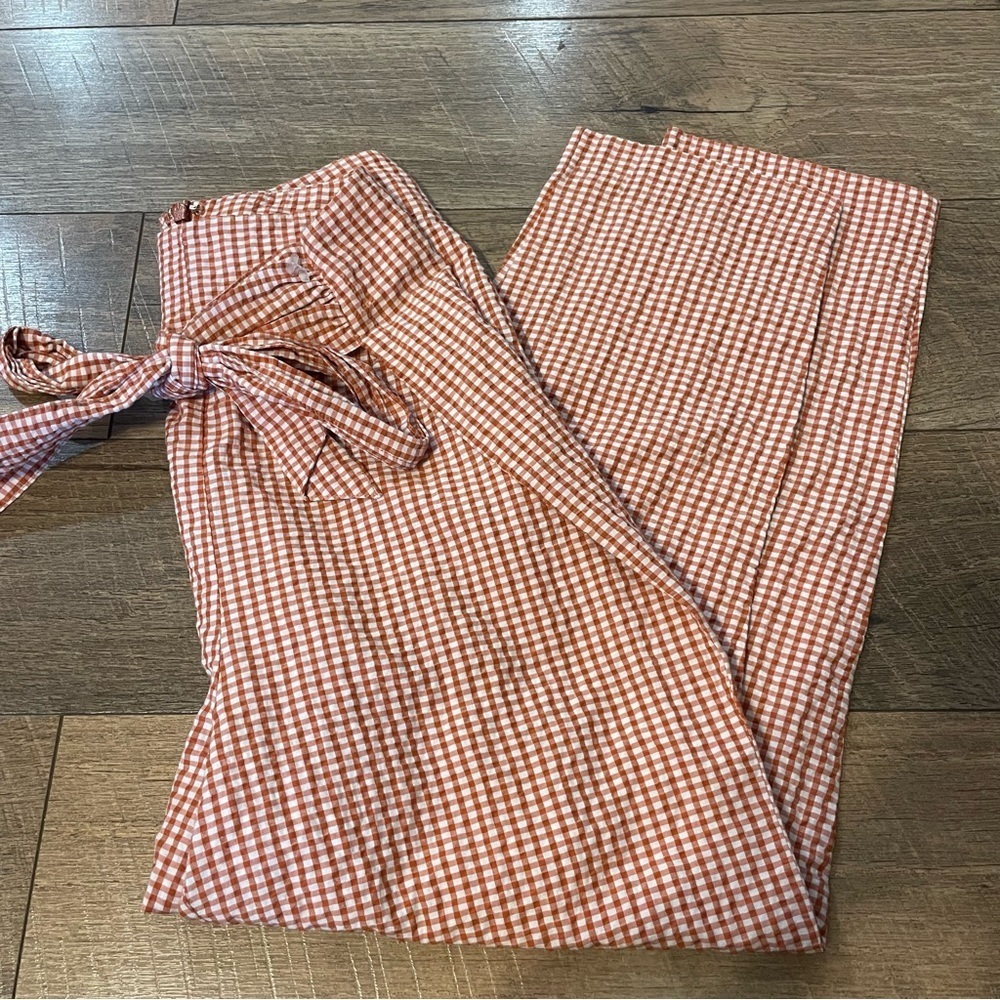 Free People Cottagecore Red and White Gingham High Rise Retro Pin Up Pants C7 - Picture 3 of 3